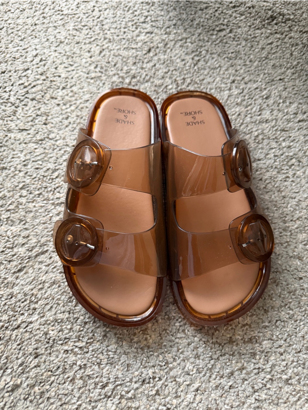 Shade & Shore Women's Amber Transparent Double-Buckle Slide Sandals